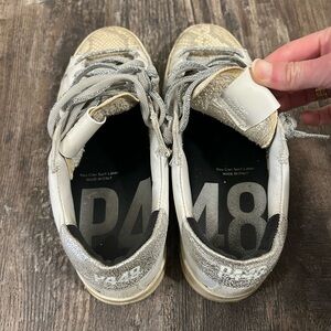 P448 Silver sparkles & snakeskin print Women's Sneakers